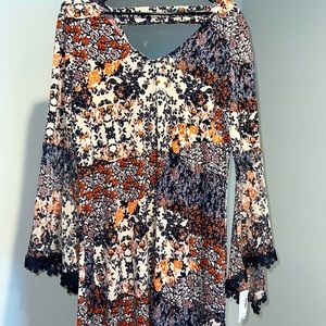 Navy cream and orange print loose fit dress